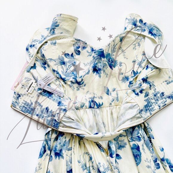 V. CHAPMAN Vera Ruffle Corset Midi Dress In Provencal Blue Floral (size 10) NWT - Picture 12 of 14